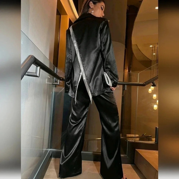 Fringe Trim Split Back Single Breasted Blazer & Pants - Picture 1 of 5